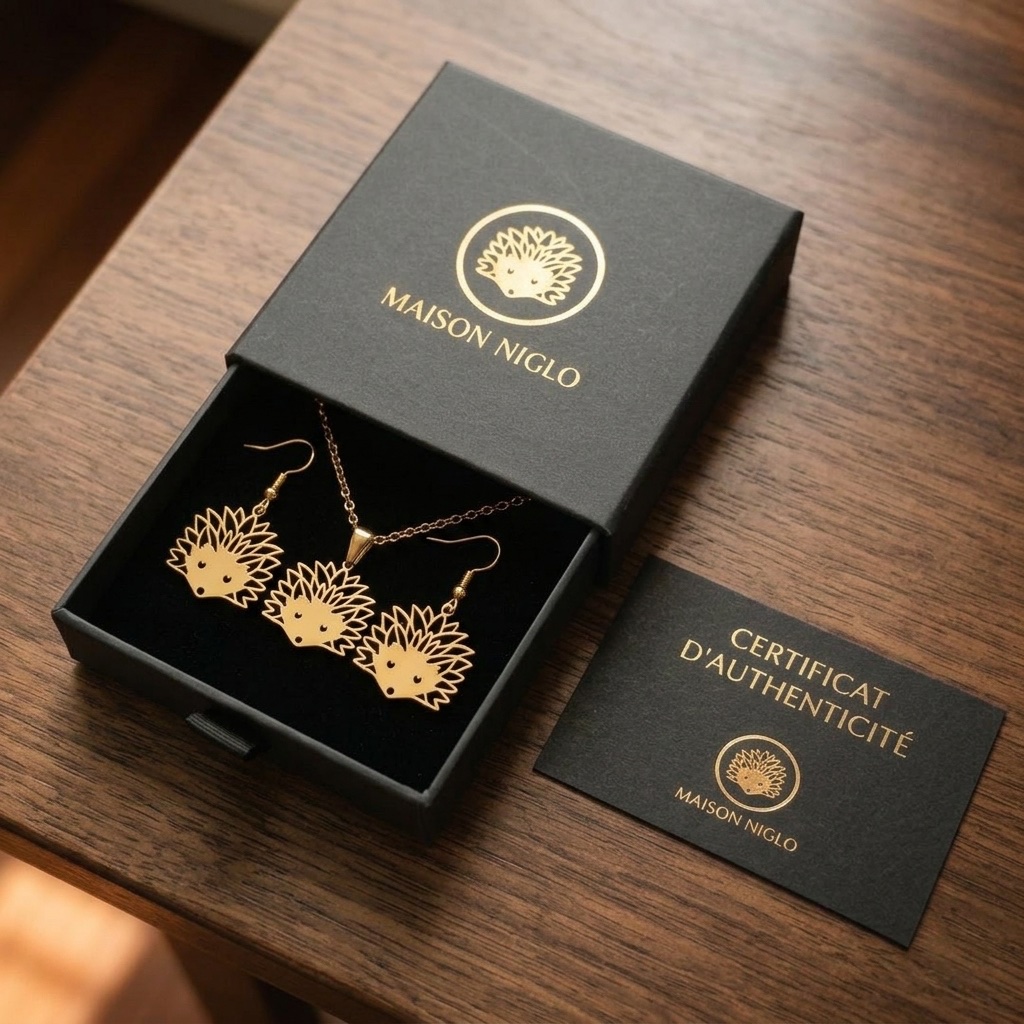 Parure niglo traditionnelle hérisson complète collier et boucles d'oreilles Maison Niglo